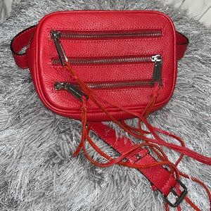 Rebecca Minkoff 3 zip belt bag fanny pack | RED leather
